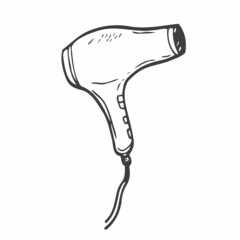 Vector hair dryer doodle icon. Hair care concept