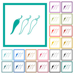 Mild chili pepper level flat color icons with quadrant frames