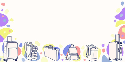 Banner place for your text. Fashion colorful bags cartoon a line art