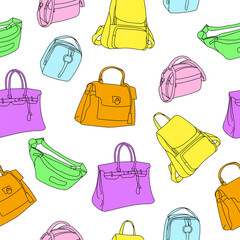 Pattern colorful Fashion bags drawn a line art cartoon