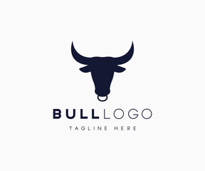 Bull with nose ring logo design. Bull, and Ox logo design template.