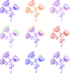 A set of plants of the same shape and different colors.  Vector file for designs.