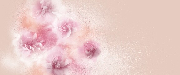 Japanese cherry background banner, horizontal, artistic, colorful, abstract.