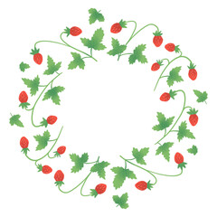 Illustration of a wreath with forest strawberries. Light background, logo, sign, emblem.