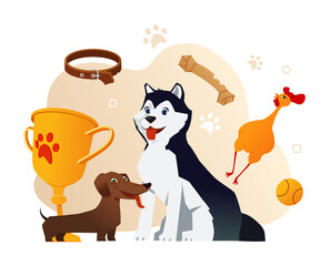 Purebred dog competition - modern colored vector poster