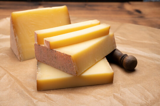 French cheese collection, comte cheese made from unpasteurized cow's milk in Franche-Comte, France