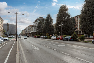Fototapeta na wymiar Cuneo, Piedmont, Italy - April 11, 2022: Piazza Europa overlooking Corso Nizza