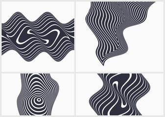 Black and white design. Pattern with optical illusion. The geometric background by stripes. 3d vector illustration for brochure, annual report, magazine, poster, presentation, flyer or banner.