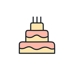 Birthday cake icon. Sweet desserts and pastry isolated line color icons