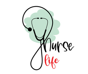 Nurse life vector design with red heart and heartbeat