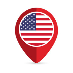Map pointer with contry USA. USA flag. Vector illustration. © Ruslan