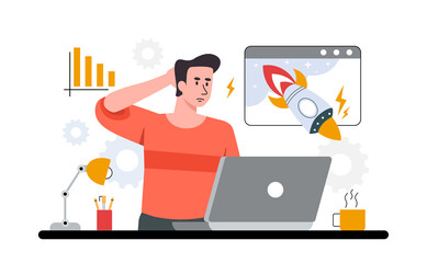 Depressed man with laptop