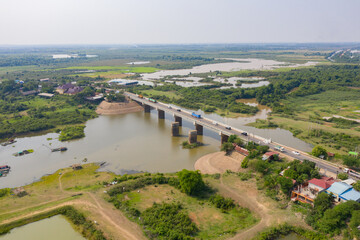 Fototapeta premium Floating house at Kampong Cham floating village within Kampong Cham