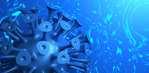 Coronavirus disease COVID-19 outbreak. Microscopic view of a infectious SARS-CoV-2 omicron virus cell. 3D rendering