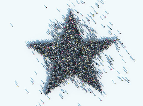 crowd of people in a star shape viewed from above