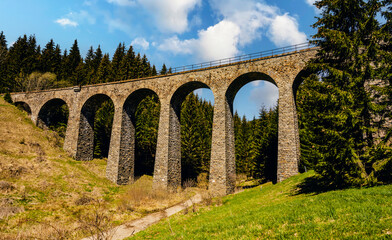 Historic railway viaduct situated in the forest near Telgart in Slovakia. Chmarossky viadukt....