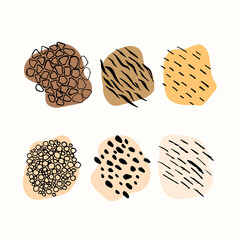 Set of textured print. Abstract hand drawn. Vector doodles. Animal print