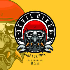DEVIL BIKER ILLUSTRATION WITH A YELLOW  BACKGROUND, READY FORMAT EPS 10