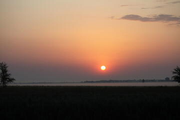 Sunset landscape. Copy space nature background.