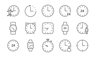 set of time and clock in thin line icon design. collection of vector icon with minimalist style.