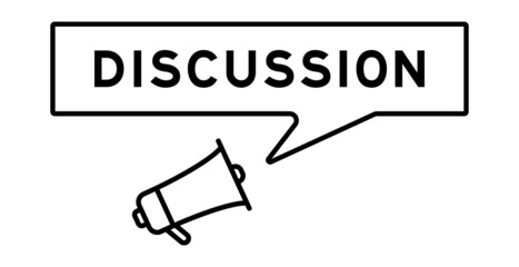 Megaphone icon with speech bubble in word discussion on white background