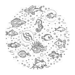 Marine life. Illustration. Cute fish card
