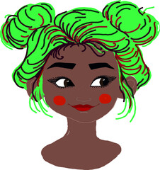 A girl with light green hair. A vector file is useful for creating designs.