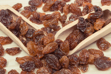 Fresh healthy raisins containing vitamins and minerals. Nutritious eating
