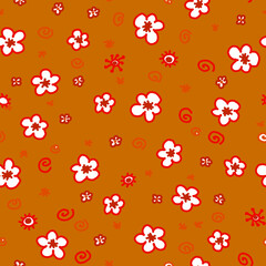 Fototapeta na wymiar Vector seamless pattern with cute flowers in warm colors.