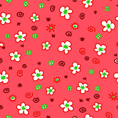 Vector seamless pattern with cute flowers in warm colors.