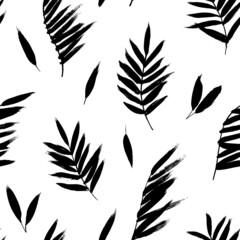 Vector seamless tropical pattern with palm tree leaves on white background. Vector floral illustration for textile, print, wallpapers, wrapping. Tropical pattern with sketchy vintage palm leaves. 