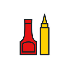 Ketchup and mustard bottles icon. Fast food isolated color icons