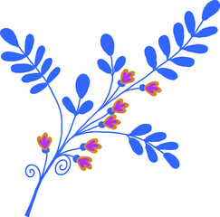 A twig with leaves and small flowers. Vector file.