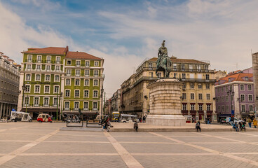 A view across Figueira Square in the Alfama distict in the city of Lisbon on a spring day