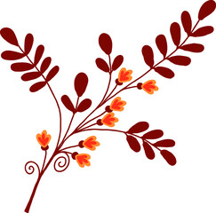 A twig with leaves and small flowers. Vector file.
