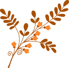 A twig with leaves and small flowers. Vector file.