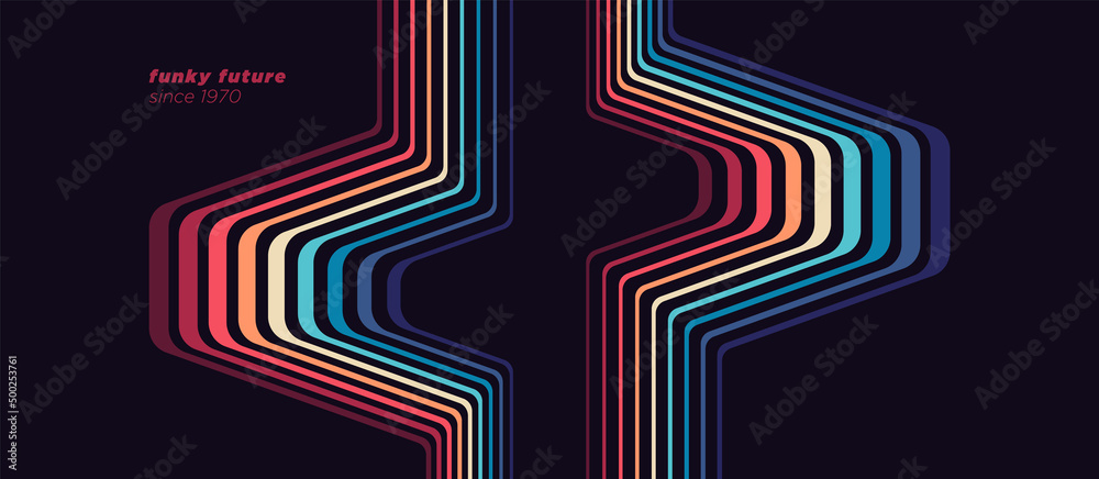 Wall mural abstract technology background design in futuristic retro style with colorful lines. vector illustra