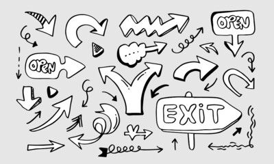 doodle design elements. hand drawn arrows isolated on white background. Vector illustration.