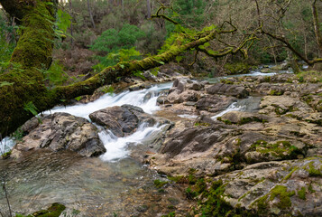 Naklejka na ściany i meble Natural pools of Loureza in the municipality of Oya. Galicia - Spain