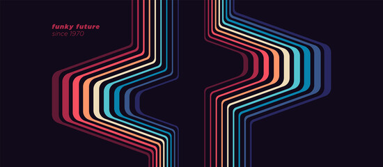 Abstract technology background design in futuristic retro style with colorful lines. Vector illustration.
