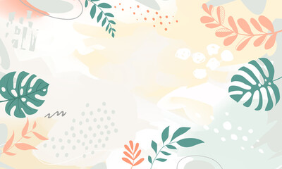 Naklejka na ściany i meble Design banner frame background .Colorful poster background vector illustration.Exotic plants, branches,art print for beauty, fashion and natural products,wellness, wedding and event.