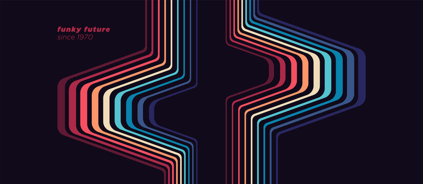 Abstract technology background design in futuristic retro style with colorful lines. Vector illustration.