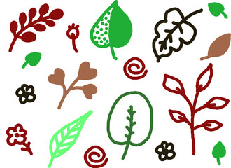 A set of leaves of different shapes and colors. A vector file is useful for creating your designs.