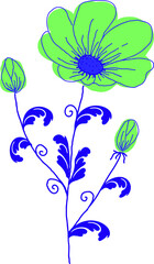 A twig with a flower and buds and leaves. A vector file is useful for creating your designs.