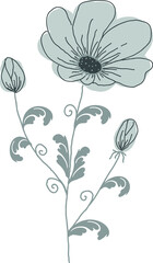 A twig with a flower and buds and leaves. A vector file is useful for creating your designs.