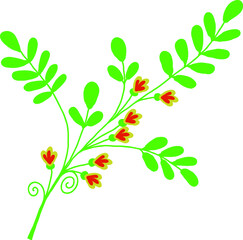A twig with foxes and flowers. A vector file is useful for creating your designs.