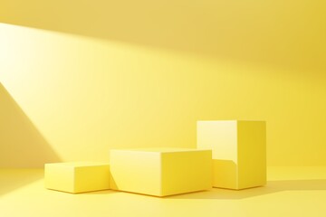 Podium on yellow abstract background.