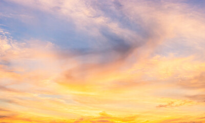 Sunset sky in the morning with yellow sunrise clouds with golden hour  