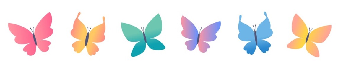 Vector set of beautiful butterfly on white color background. Bright design of different butterfly