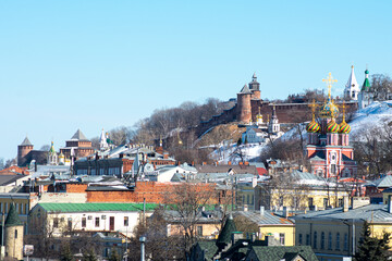 Obraz premium Panorama of Nizhny Novgorod on a clear winter day